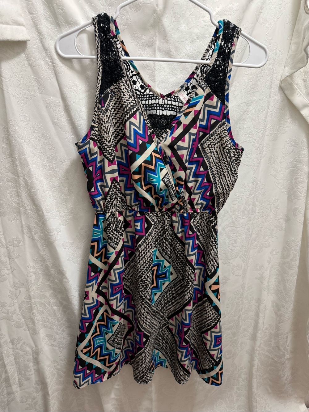Xhilaration Black, White, Teal & Purple Geometric Midi Dress